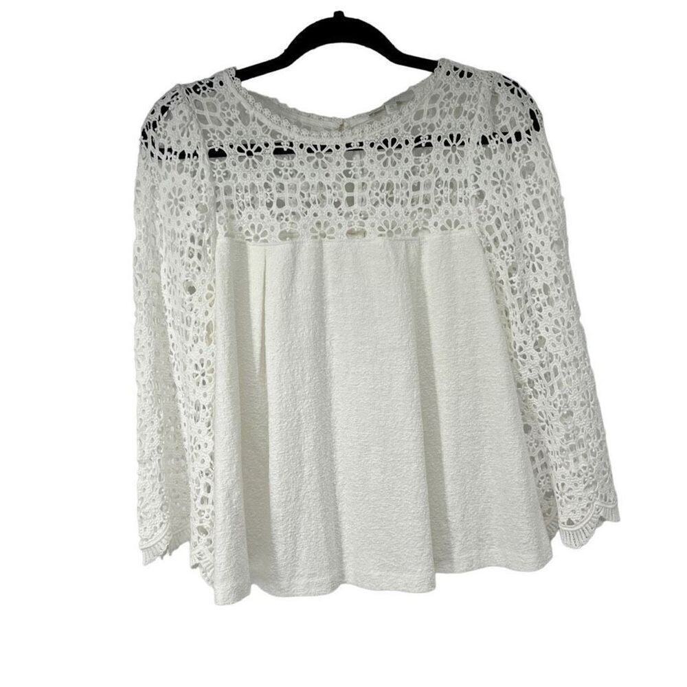 Eri+Ali‎ White Crochet Neckline Sleeves Top XS Womens